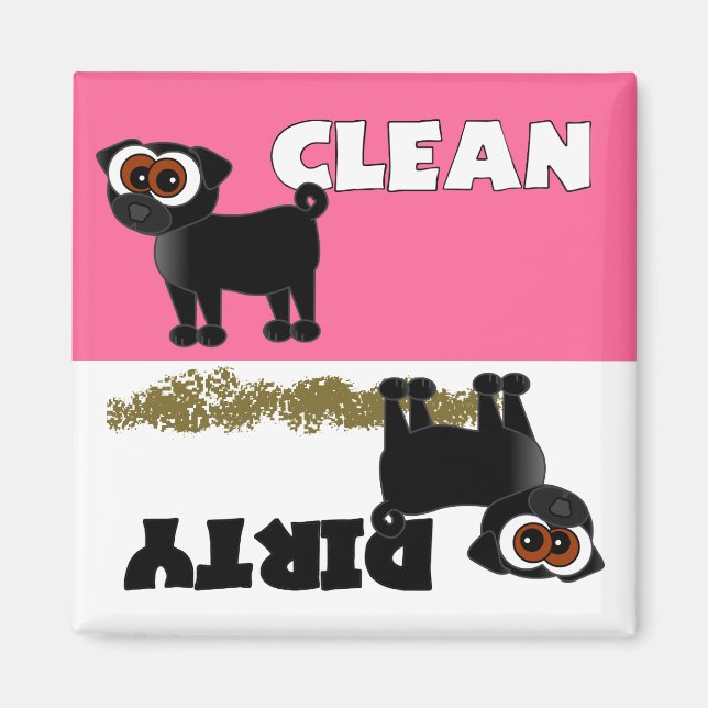 Cute Black Pug Clean / Dirty Dishwasher Magnet (Front)