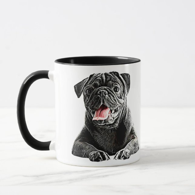 Cute Black Pug Dog animal pets art Mug (Left)