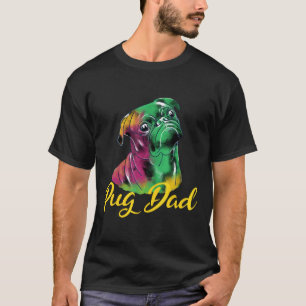 Cute Black Pug Graffiti Illustration Pug Dad Lette T-Shirt