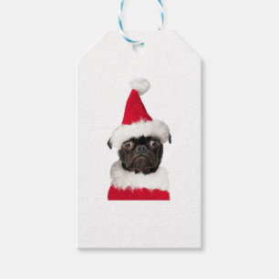 Cute Black Pug in Christmas Santa Hat   Gift Tags