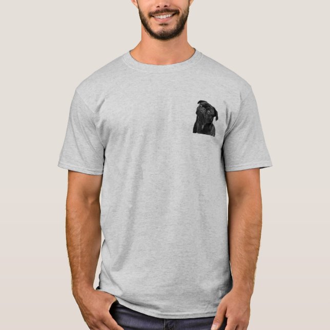 Cute Black Pug Mens Basic Light Gray T-Shirt (Front)