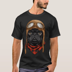 Cute Black Pug Pilot Aircraft Aviator Dog Mum Dad T-Shirt