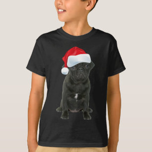 Cute Black Pug Santa Hat Funny Matching Christmas T-Shirt