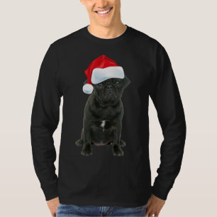 Cute Black Pug Santa Hat Funny Matching Christmas T-Shirt
