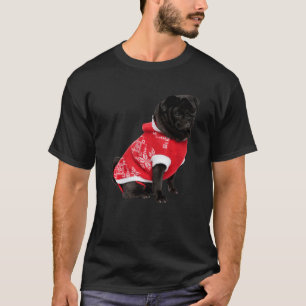 Cute Black Pug Santa Hat Image Christmas Red Sweat T-Shirt