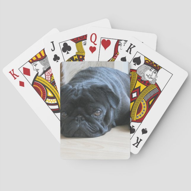 Cute Black Pug Sleeping Playing Cards (Back)