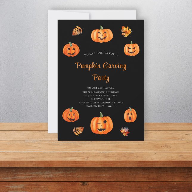 Cute black pumpkin carving party  invitation (Creator Uploaded)