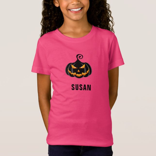 Cute Black Pumpkin Custom Name Halloween T-Shirt (Front)