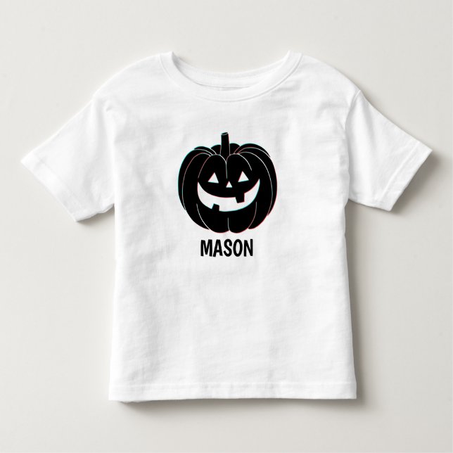 Cute Black Pumpkin Halloween Name Toddler T-Shirt (Front)