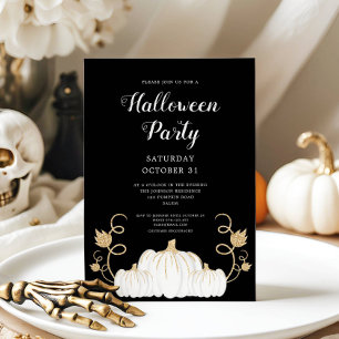 Cute Black Pumpkin Halloween Party Invitation