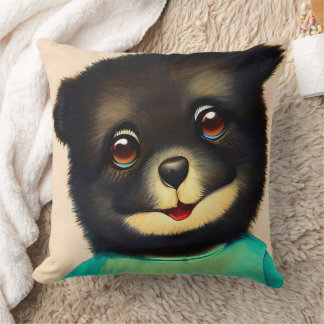 Cute black puppy illustration cushion