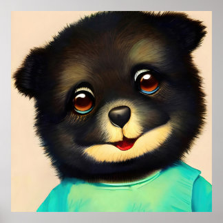 Cute black puppy illustration poster