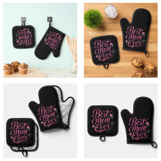 Cute Black Purple Best Mum Ever Oven Mitt & Pot Holder Set