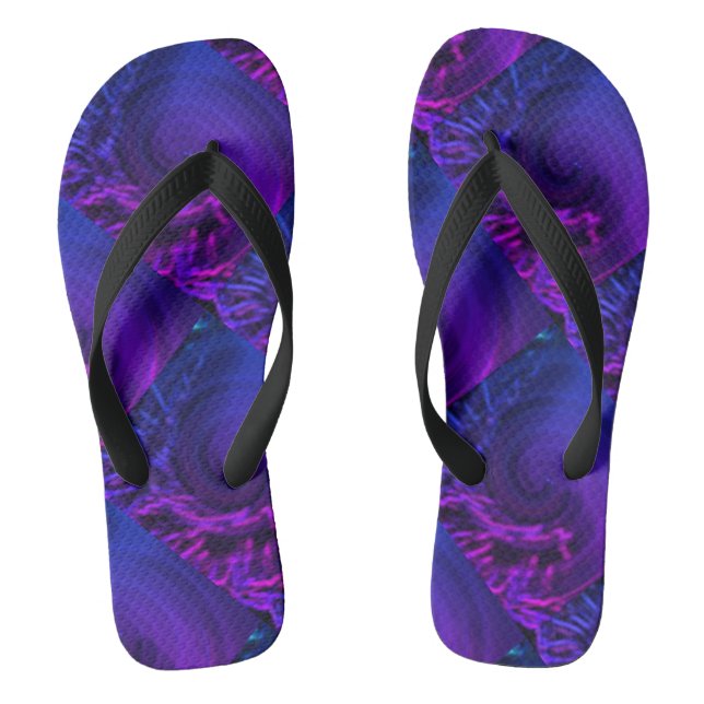 Cute Black PURPLE BLUE Modern Woman Flip Flops (Footbed)