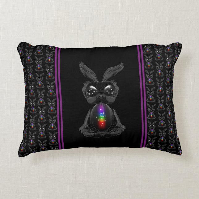 Cute Black Rabbit with Chakra Rainbow Soul Decorative Cushion (Front)