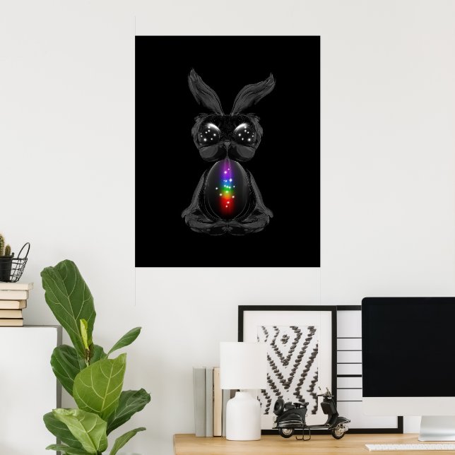 Cute Black Rabbit with Chakra Rainbow Soul Poster (Home Office)