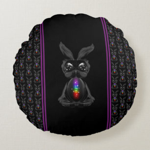 Cute Black Rabbit with Chakra Rainbow Soul Round Cushion