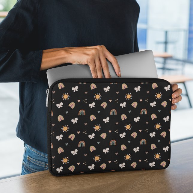 Cute Black Rainbow , Butterfly, Sun Pattern Laptop Sleeve (Creator Uploaded)