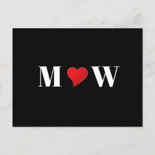 Cute black red heart couple initials monogram holiday postcard