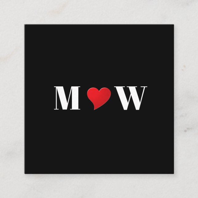 Cute black red heart custom initials monogram enclosure card (Front)