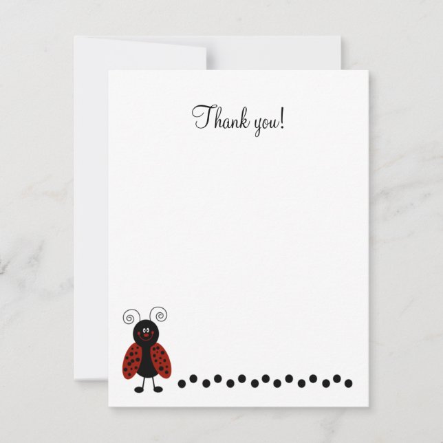 Cute Black & Red Ladybug Flat Thank you card (Front)