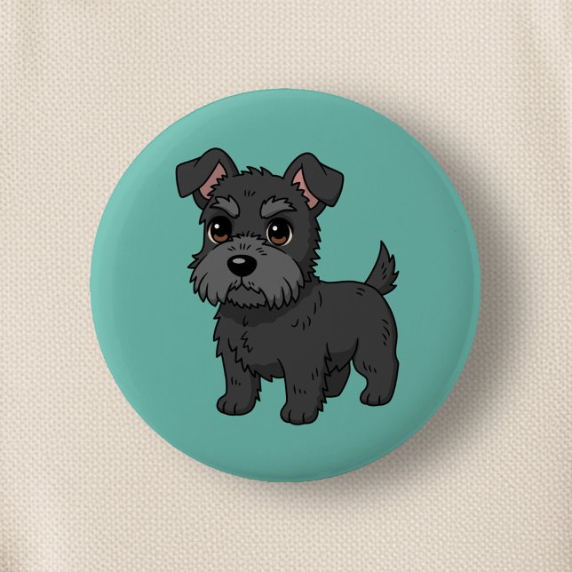 Cute Black Scottish Terrier Dog Green 6 Cm Round Badge (Creator Uploaded)