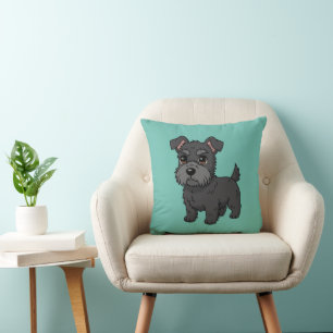 Cute Black Scottish Terrier Dog Green Cushion