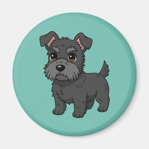 Cute Black Scottish Terrier Dog Green Magnet
