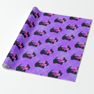 Cute Black Scottish Terrier Dog Plaid Christmas Wrapping Paper