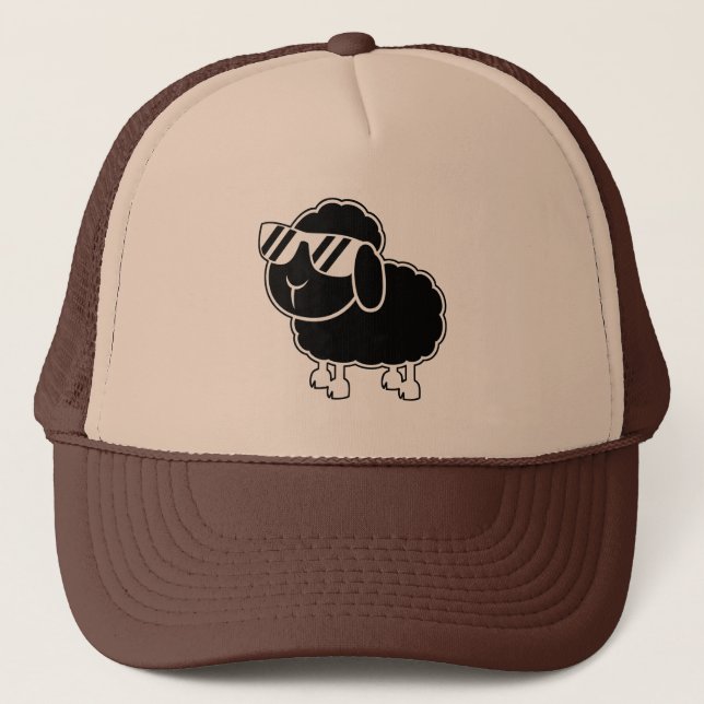 Cute Black Sheep Cartoon Trucker Hat (Front)