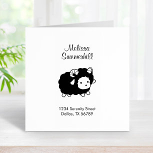 Cute Black Sheep Ram Address Rubber Stamp