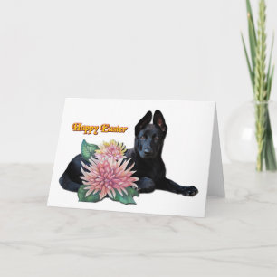 Cute Black Shepherd Pup Mum Flowers Easter Card