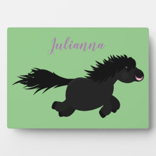 Cute black shetland pony cartoon illustration plaque