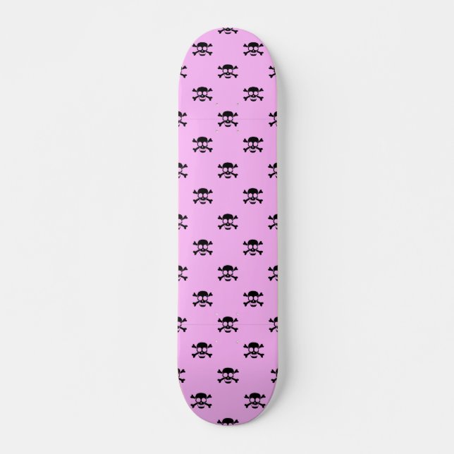 Cute Black Skull Pattern on Pink Background Skateboard (Front)