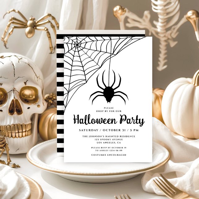 Cute Black Spider Halloween Party Invitation (Cute Black Spider Halloween Party Invitation)