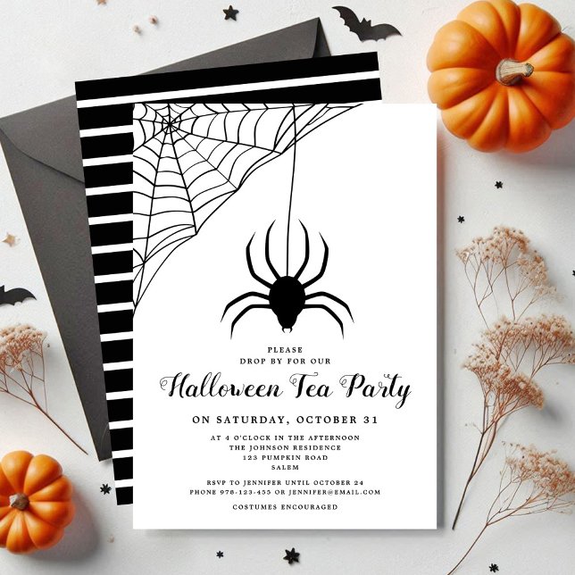 Cute Black Spider Halloween Tea Party Invitation (Cute Black Spider Halloween Tea Party Invitation)