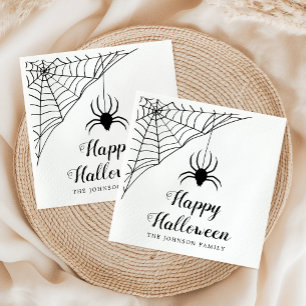 Cute Black Spider Happy Halloween Napkins