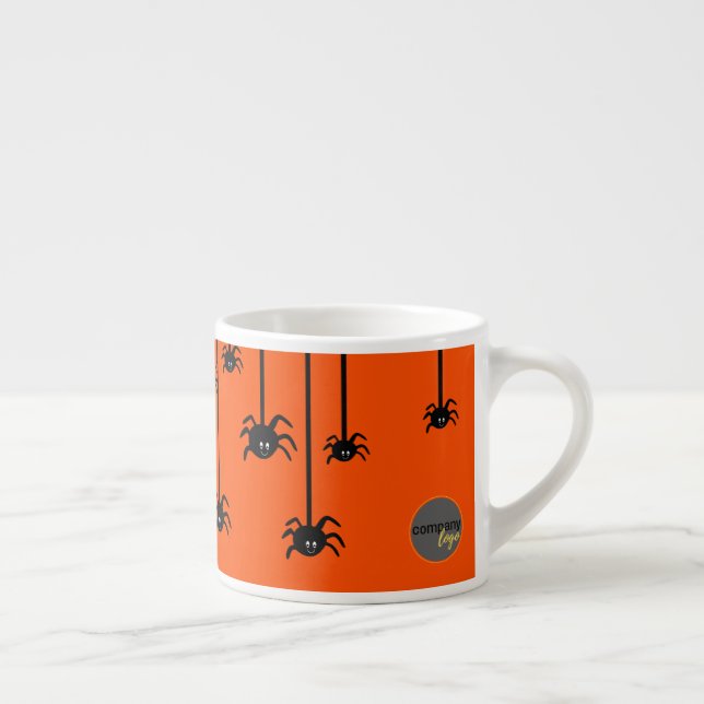 CUTE BLACK SPIDERS HALLOWEEN BUSINESS LOGO ORANGE ESPRESSO CUP (Right)