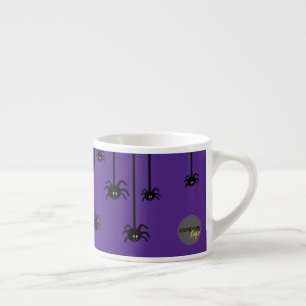 CUTE BLACK SPIDERS HALLOWEEN BUSINESS LOGO PURPLE ESPRESSO CUP