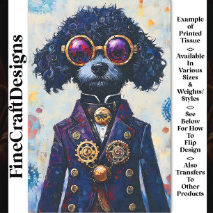 Cute Black Steampunk Poodle Dog AX5 Decoupage Tissue Paper