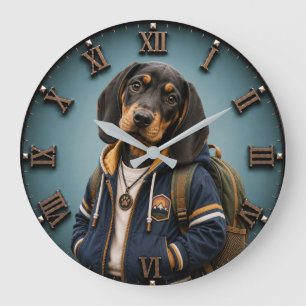 Cute Black & Tan Coonhound Puppy Large Clock