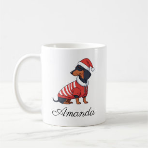 Cute Black & Tan Dachshund Christmas Name Coffee Mug