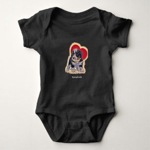 Cute Black Tan PopArt Bernedoodle Digital Heart Baby Bodysuit