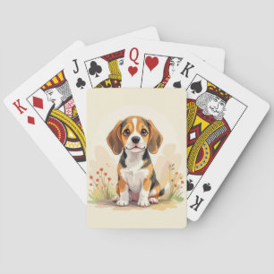 Cute Black Tan & White Tricolor Beagle Puppy Playing Cards