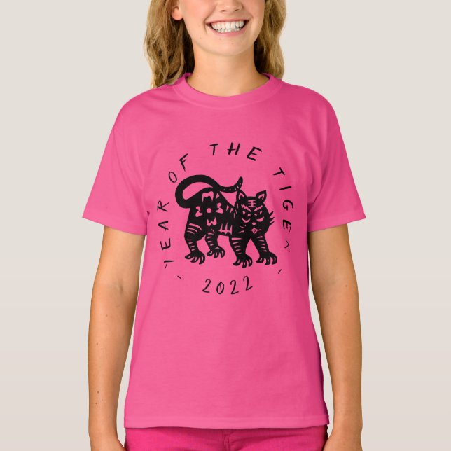 Cute black Tiger paper-cut Chinese Year Girl Tee (Front)