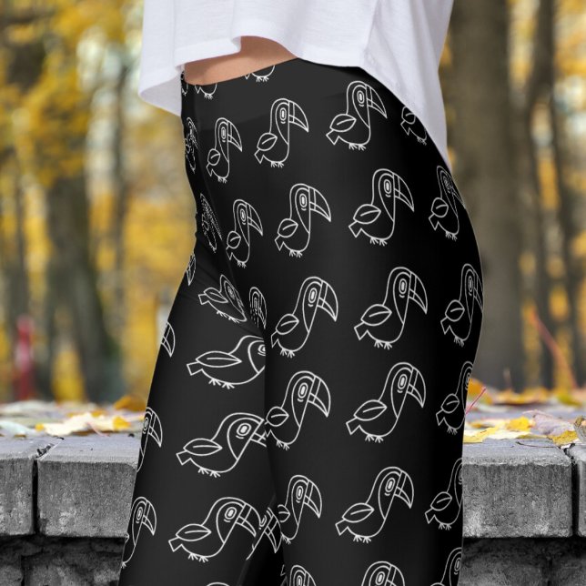 Cute Black Toucan Bird Pattern Leggings (Tocan Bird on Black)
