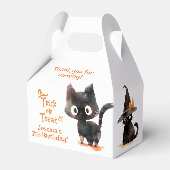 Cute Black Trick or Treat Halloween birthday Favour Box (Back Side)