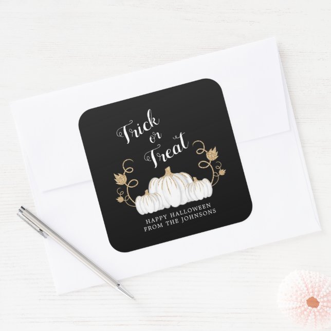 Cute Black Trick Or Treat Pumpkin Halloween Square Sticker (Envelope)