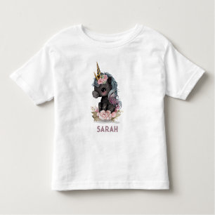 Cute Black Unicorn with Flowers Watercolor Unicorn Toddler T-Shirt