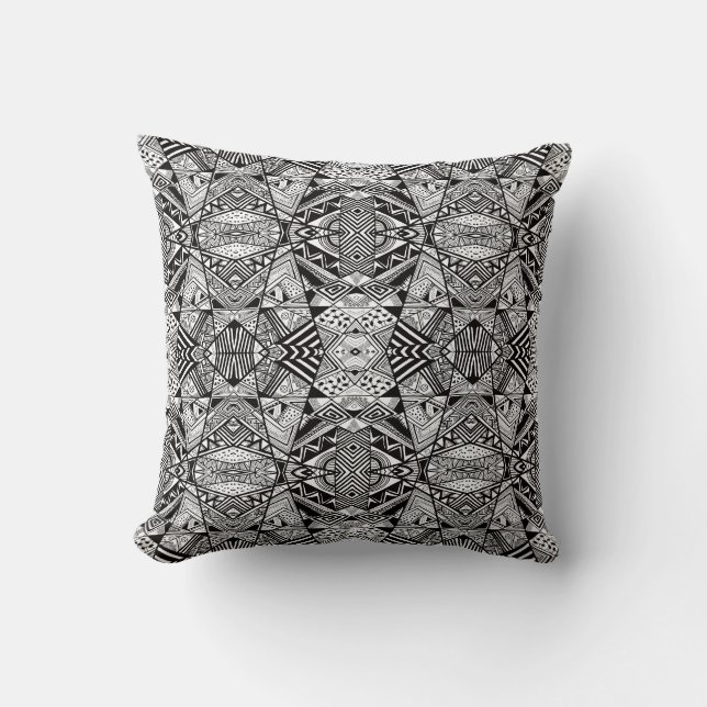 Cute black white abstract drawing patterns cushion (Front)